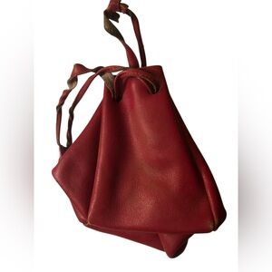 Vintage Red Leather Women's Clutch Wristlet Small BHO Draw String Pouch Bag